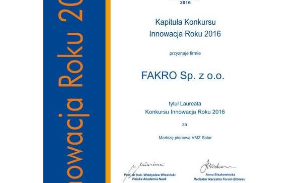 Markiza pionowa VMZ Solar INNOWACJĄ ROKU 2016