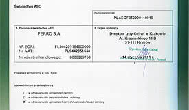 Status przedsiębiorstwa AEO dla FERRO